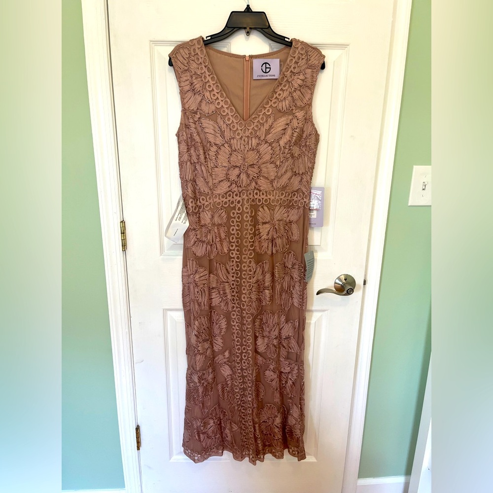 JS Collections Brown Sheath Midi Dress V-Neck Sleeveless
